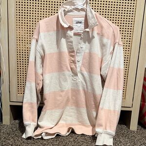 Aerie Striped Pink and White Collared Shirt